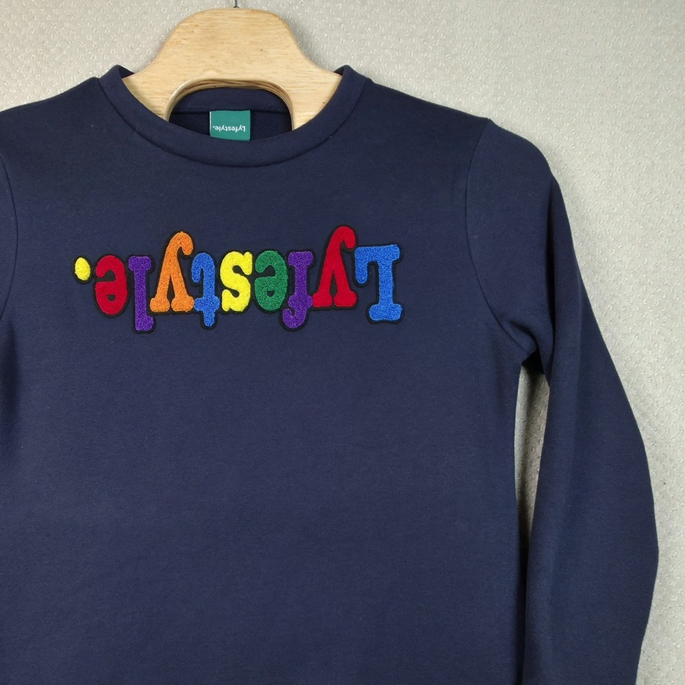 Men's L Lyfestyle Made in Brooklyn Pullover Sweatshirt Navy‎ Blue Crew Neck Long